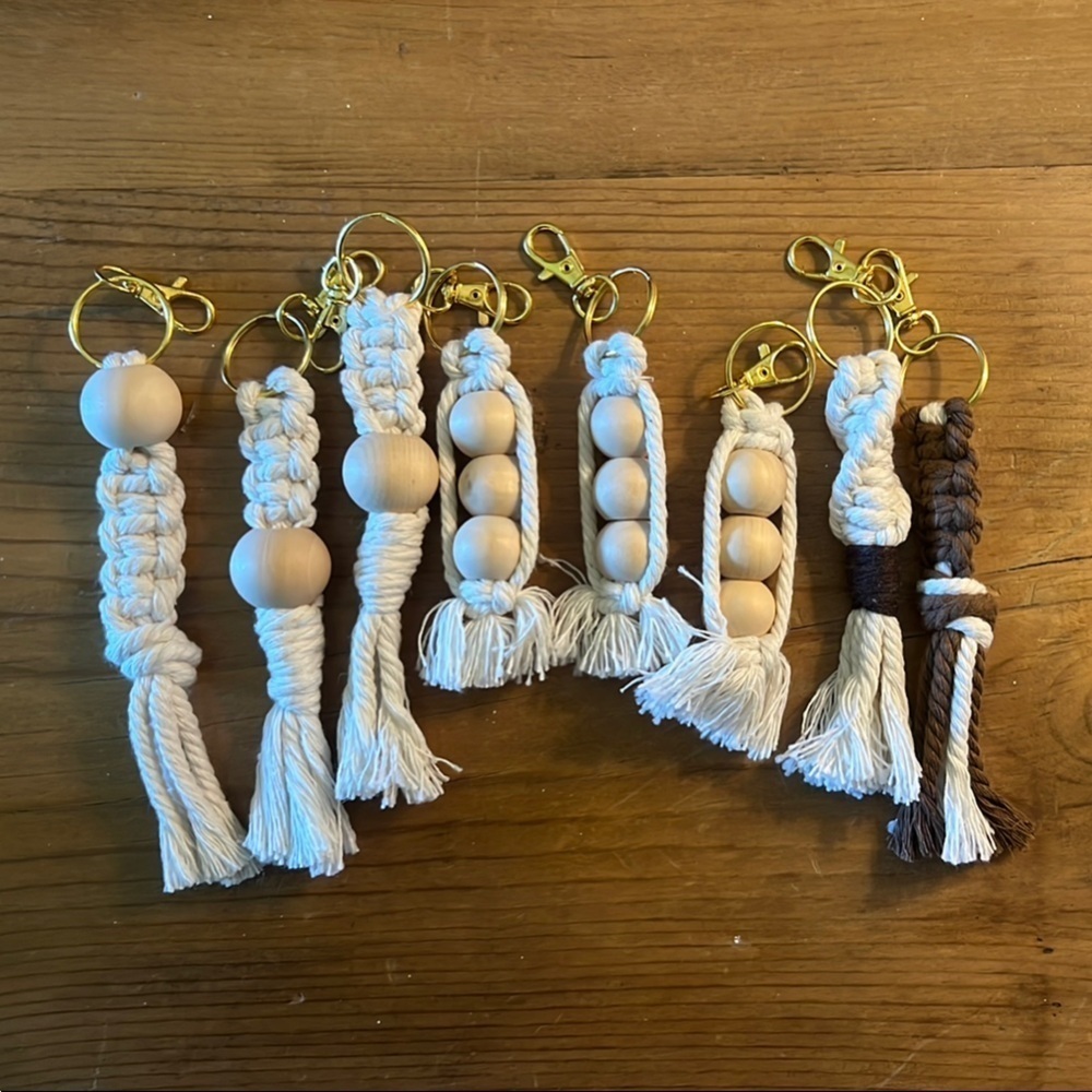 Handmade Macrame Keychains with Wooden Beads